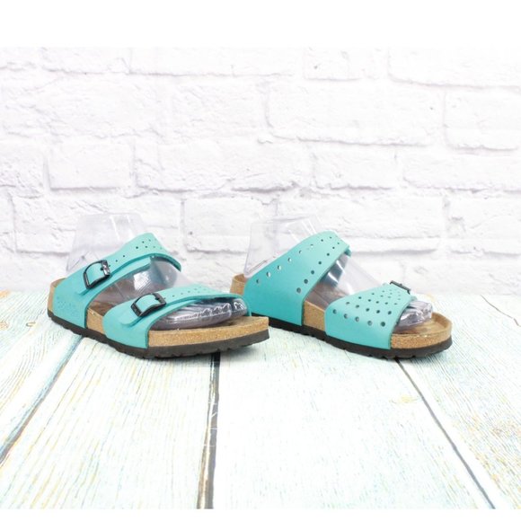 Birkenstock Birki's Freeport Blue Perforated Leather 2 Strap Sandals Size L6 M4 - Picture 3 of 9